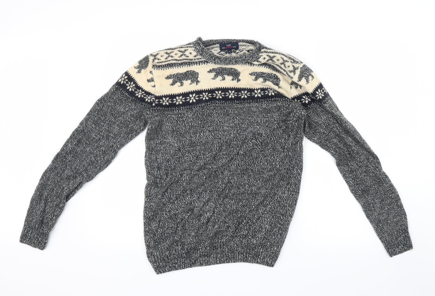 Easy Mens Grey  Knit Pullover Jumper Size S  - Christmas