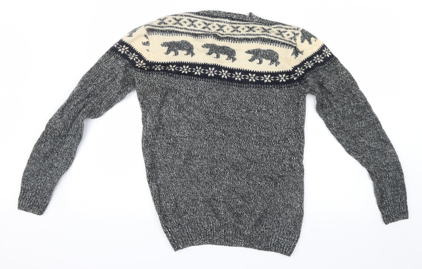 Easy Mens Grey  Knit Pullover Jumper Size S  - Christmas