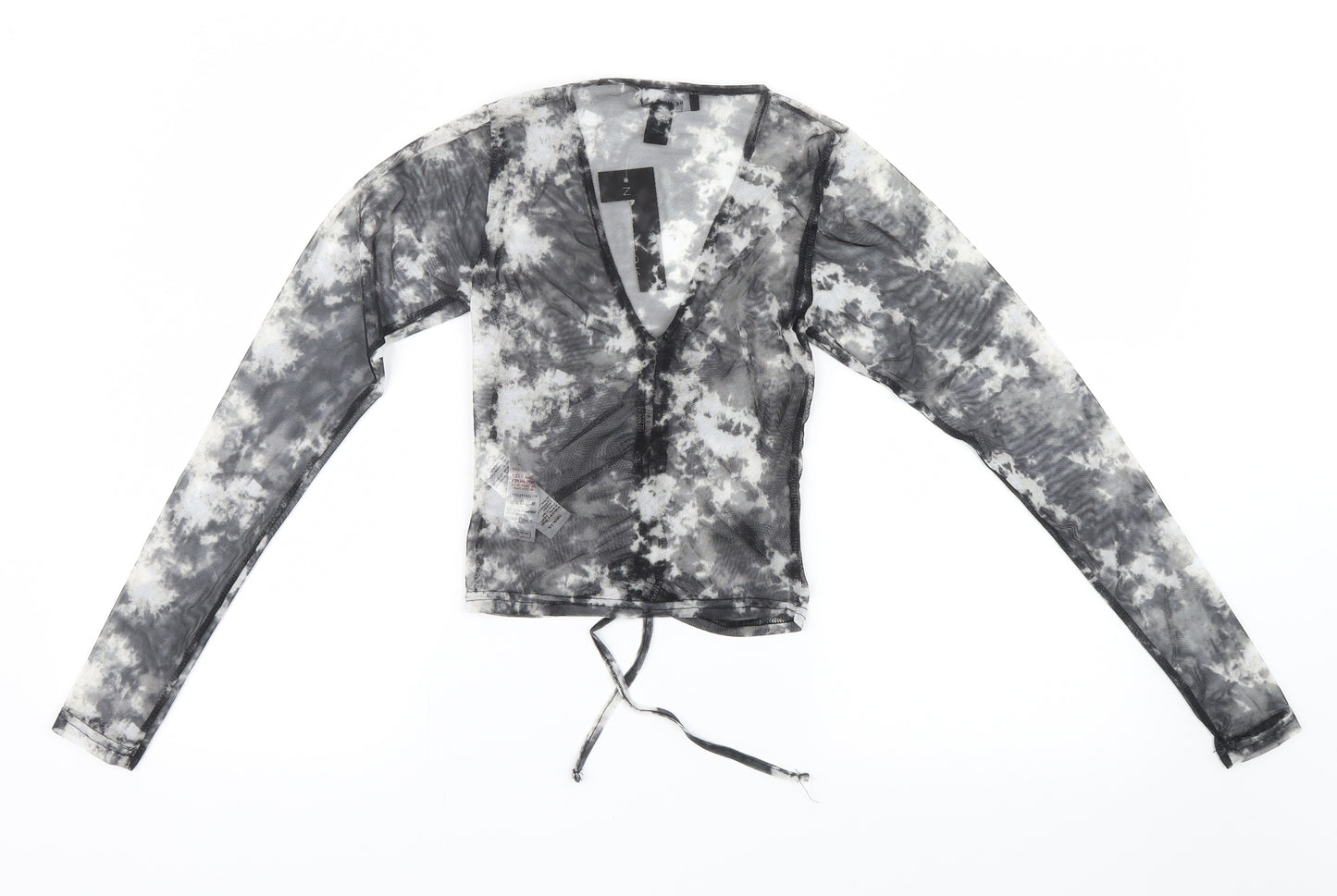 New Look Womens Black Geometric Mesh Basic Blouse Size 6