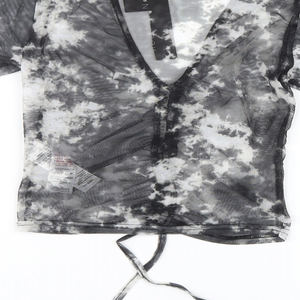 New Look Womens Black Geometric Mesh Basic Blouse Size 6