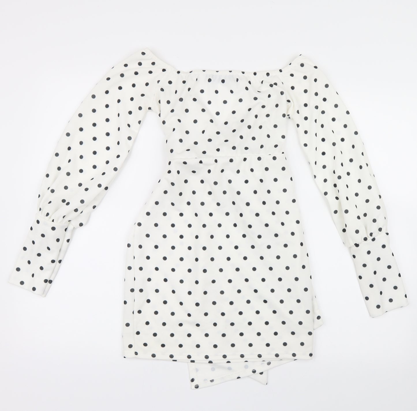 PRETTYLITTLETHING Womens White Polka Dot  Basic Blouse Size 8