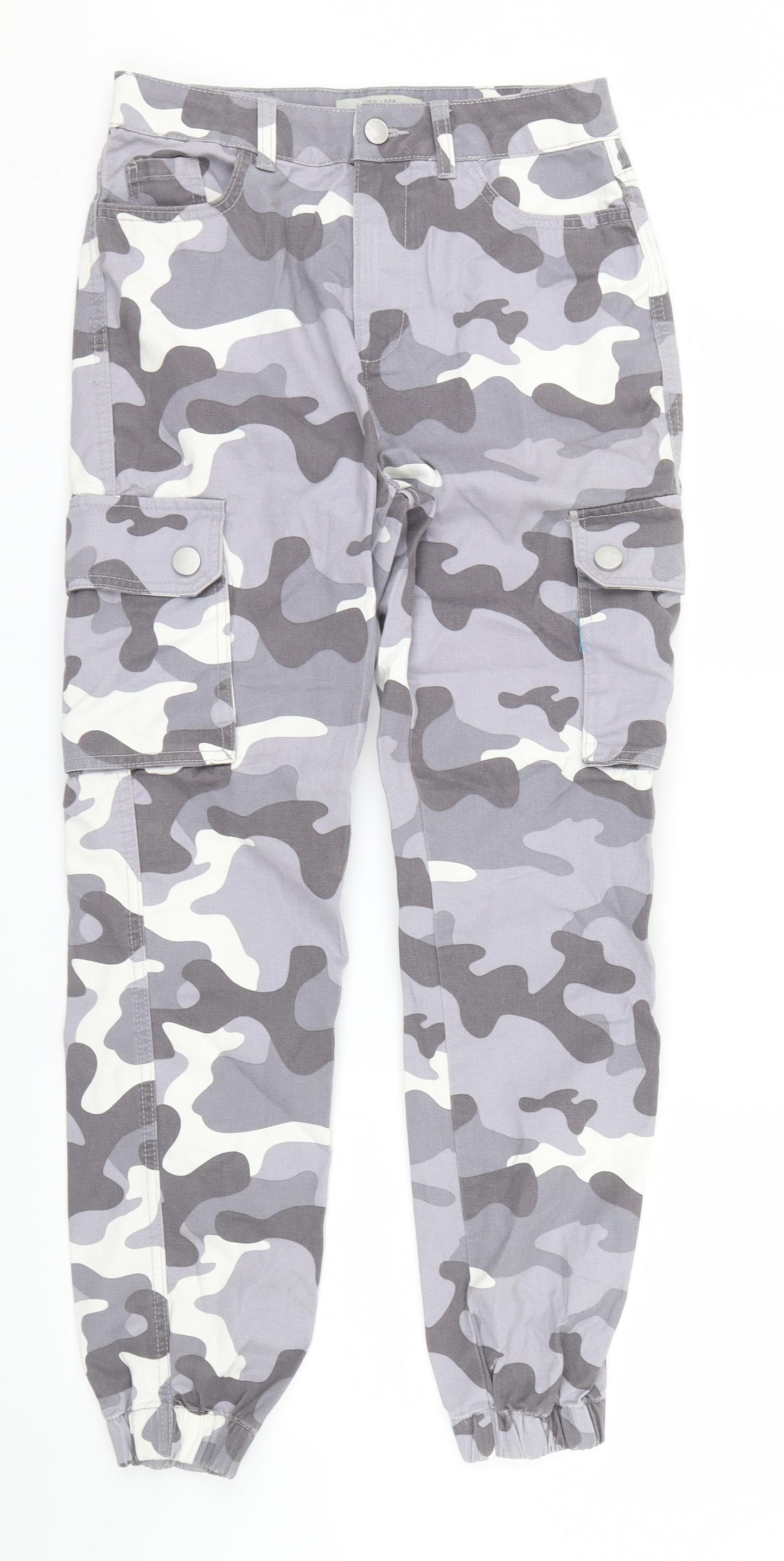 New Look Womens Grey Camouflage Denim Straight Jeans Size 6 L28 in