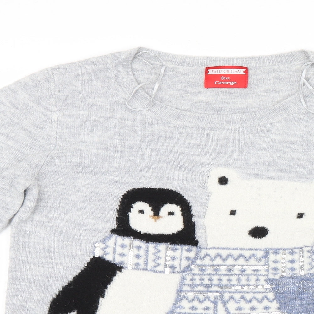 George Womens Grey  Knit Pullover Jumper Size 8  - Christmas