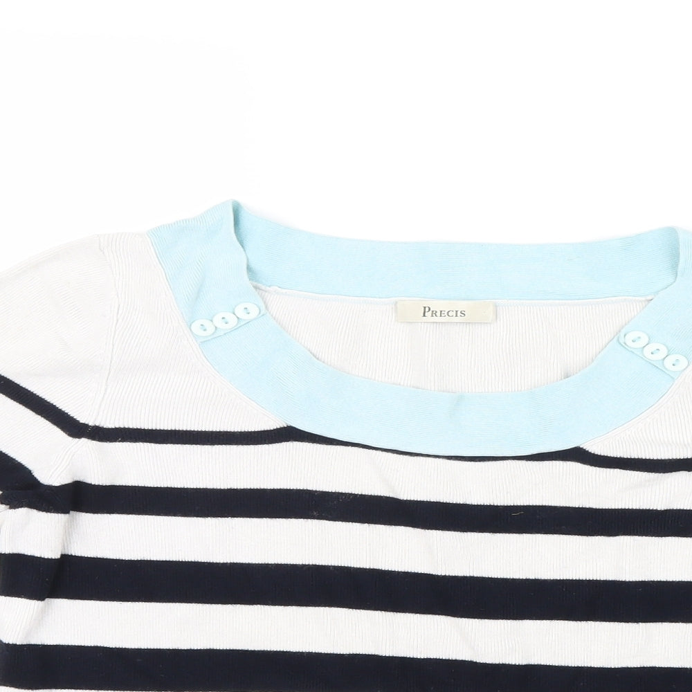Precis Womens White Striped Knit Pullover Jumper Size M