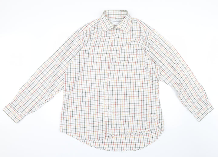 John M. Cotton Mens Green Check   Button-Up Size 17