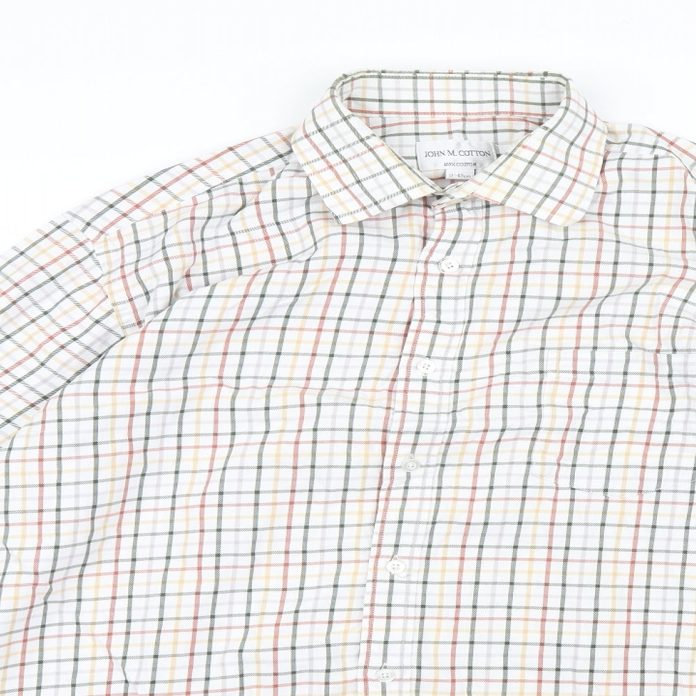 John M. Cotton Mens Green Check   Button-Up Size 17