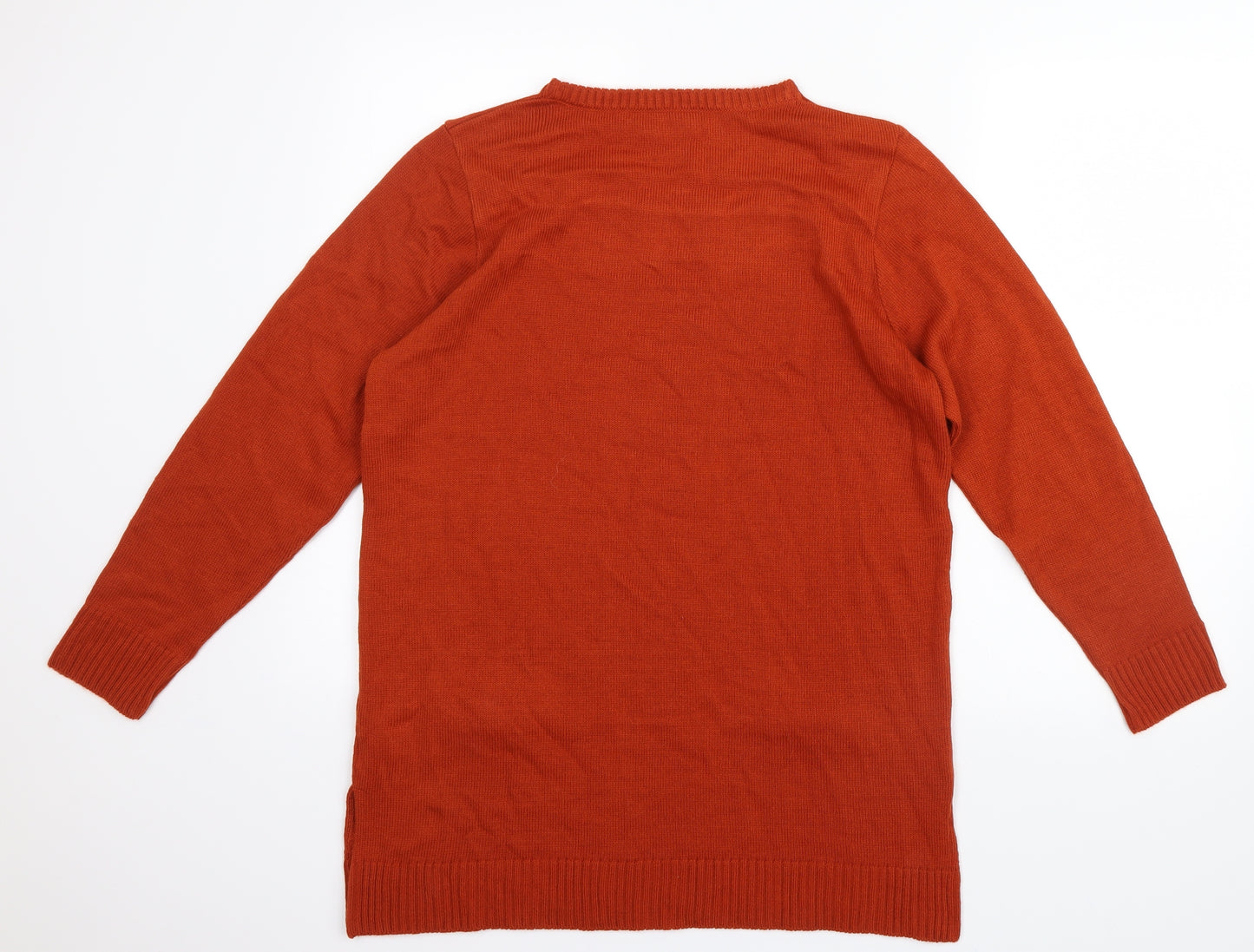 Afibel Womens Orange  Knit Pullover Jumper Size 14
