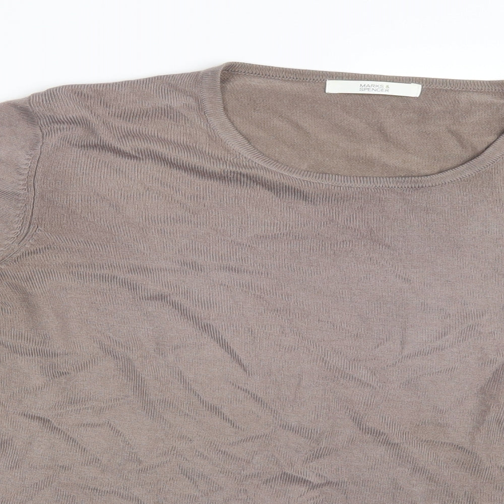 Marks and Spencer Womens Beige  Knit Basic T-Shirt Size 14