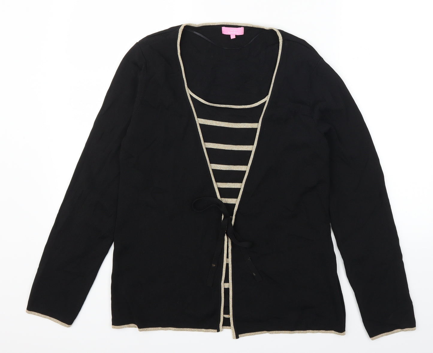 Sarah Hamilton Womens Black Striped  Cardigan Jumper Size L  - Cardigan and Top All in One