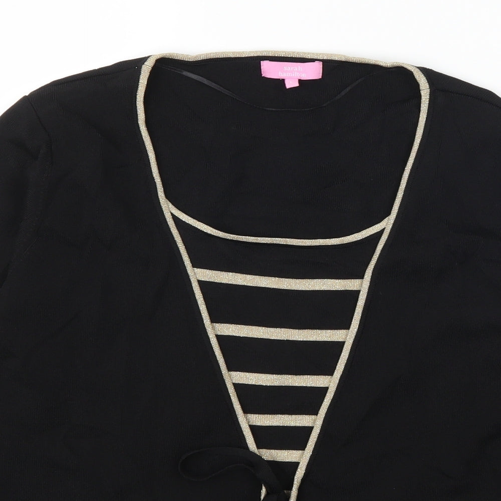 Sarah Hamilton Womens Black Striped  Cardigan Jumper Size L  - Cardigan and Top All in One
