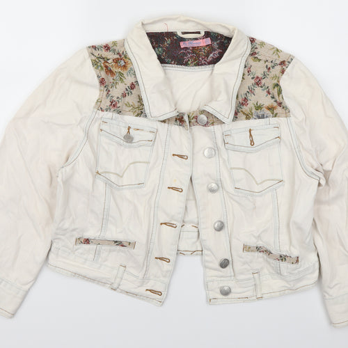 Joe Browns Womens White Floral Denim Jacket  Size 16