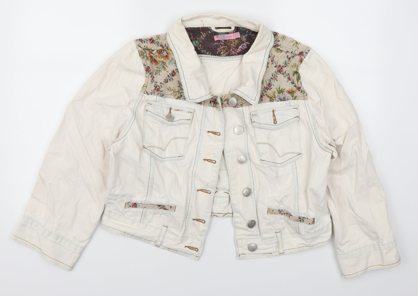 Joe Browns Womens White Floral Denim Jacket  Size 16
