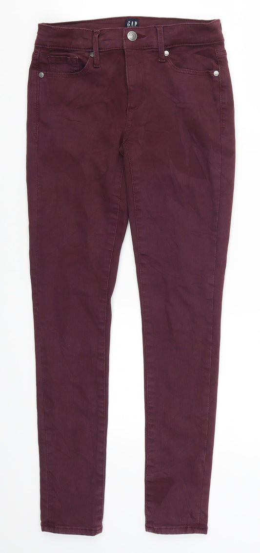 Front view of Gap women’s purple denim skinny jeans, size UK 24, in, 26-inch leg