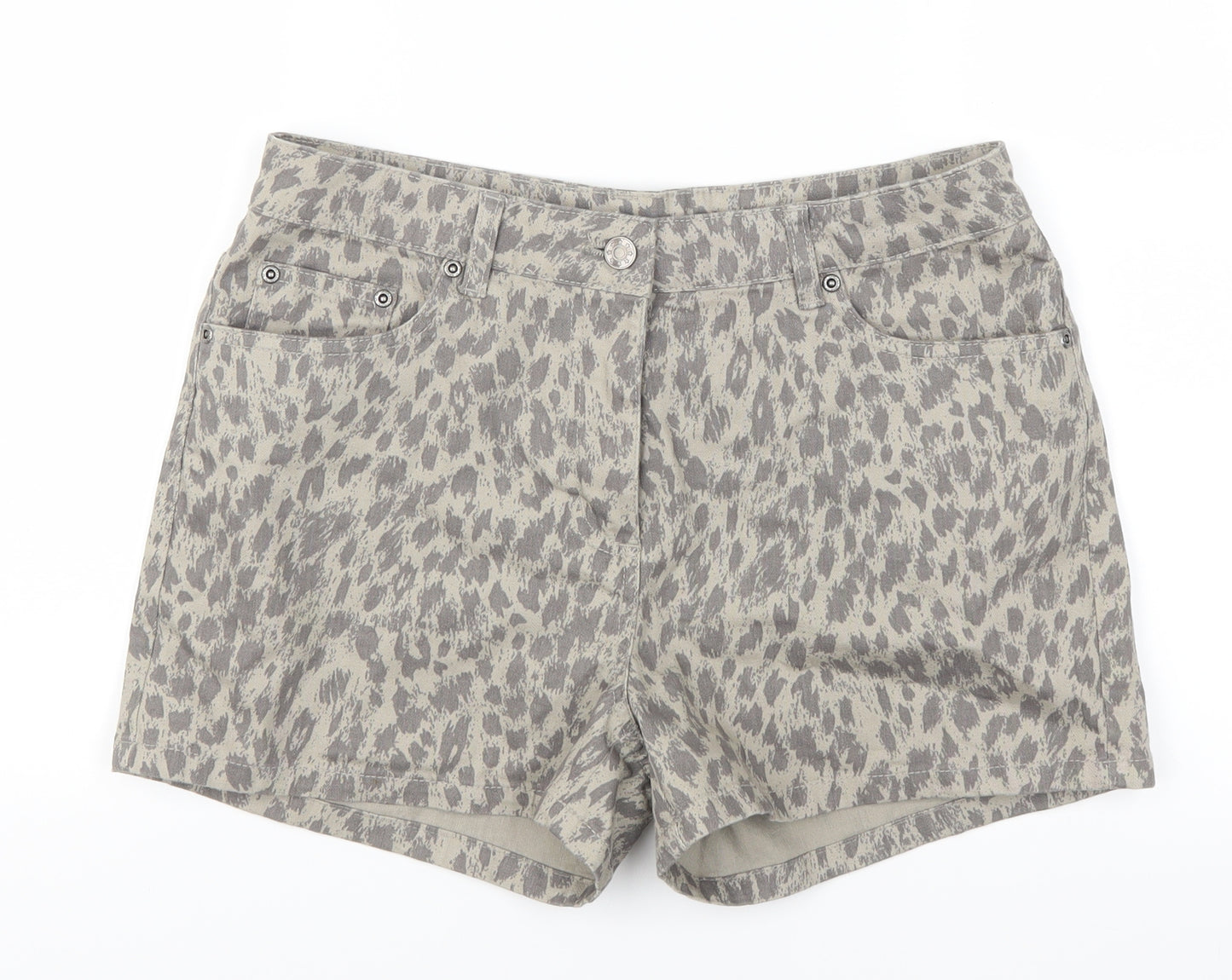 CELLBES Womens Grey Animal Print Denim Hot Pants Shorts Size 12