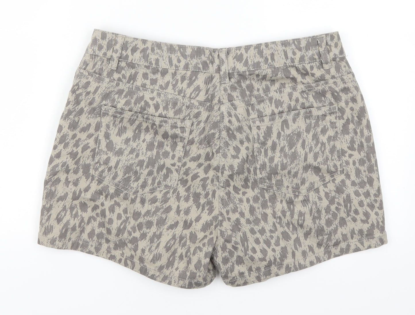 CELLBES Womens Grey Animal Print Denim Hot Pants Shorts Size 12