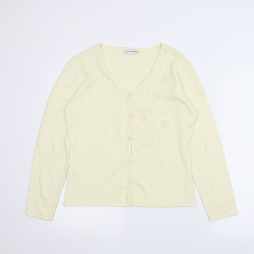Janique Womens Ivory Floral  Cardigan Jumper Size S