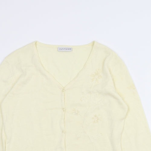 Janique Womens Ivory Floral  Cardigan Jumper Size S