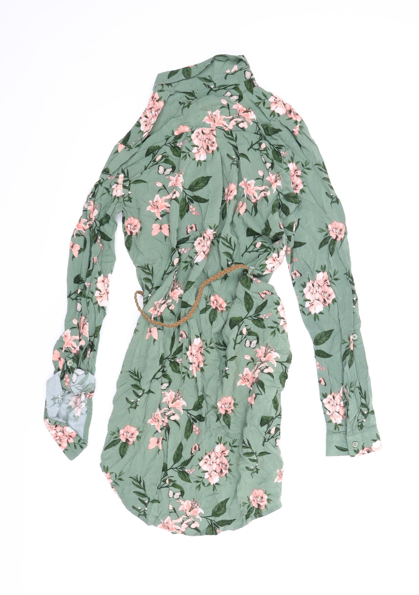 LOGG Girls Green Floral  Shirt Dress  Size 13 Years  - Belt