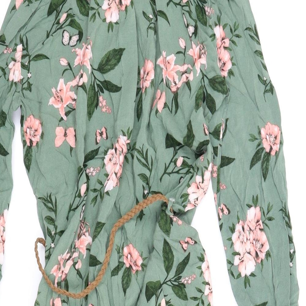LOGG Girls Green Floral  Shirt Dress  Size 13 Years  - Belt