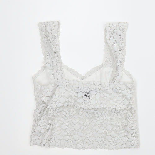 Primark Womens Silver Floral  Cropped Blouse Size XS