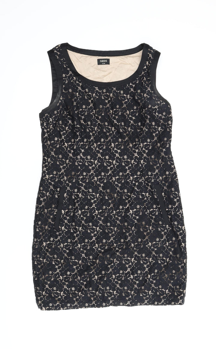 Oasis Womens Black Floral A-Line Size 12
