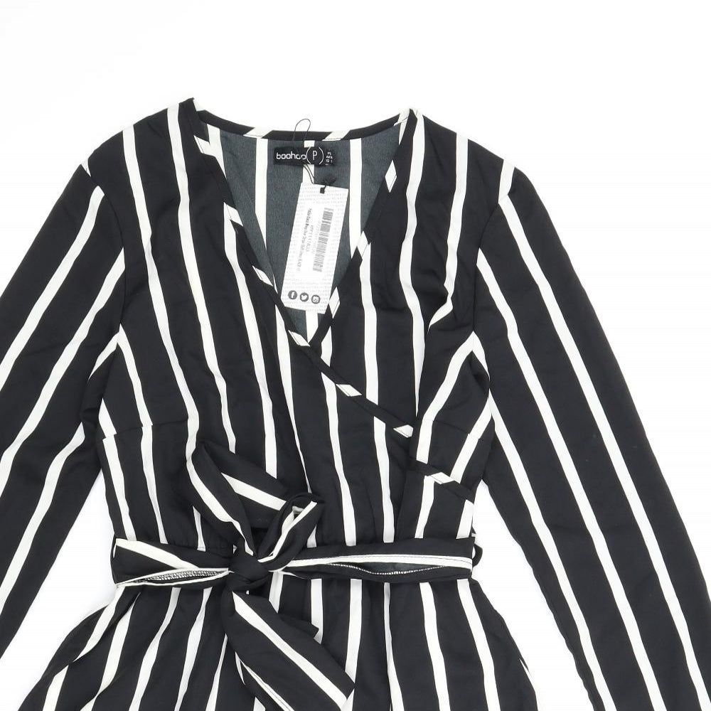 Boohoo Womens Black Striped  A-Line  Size 12