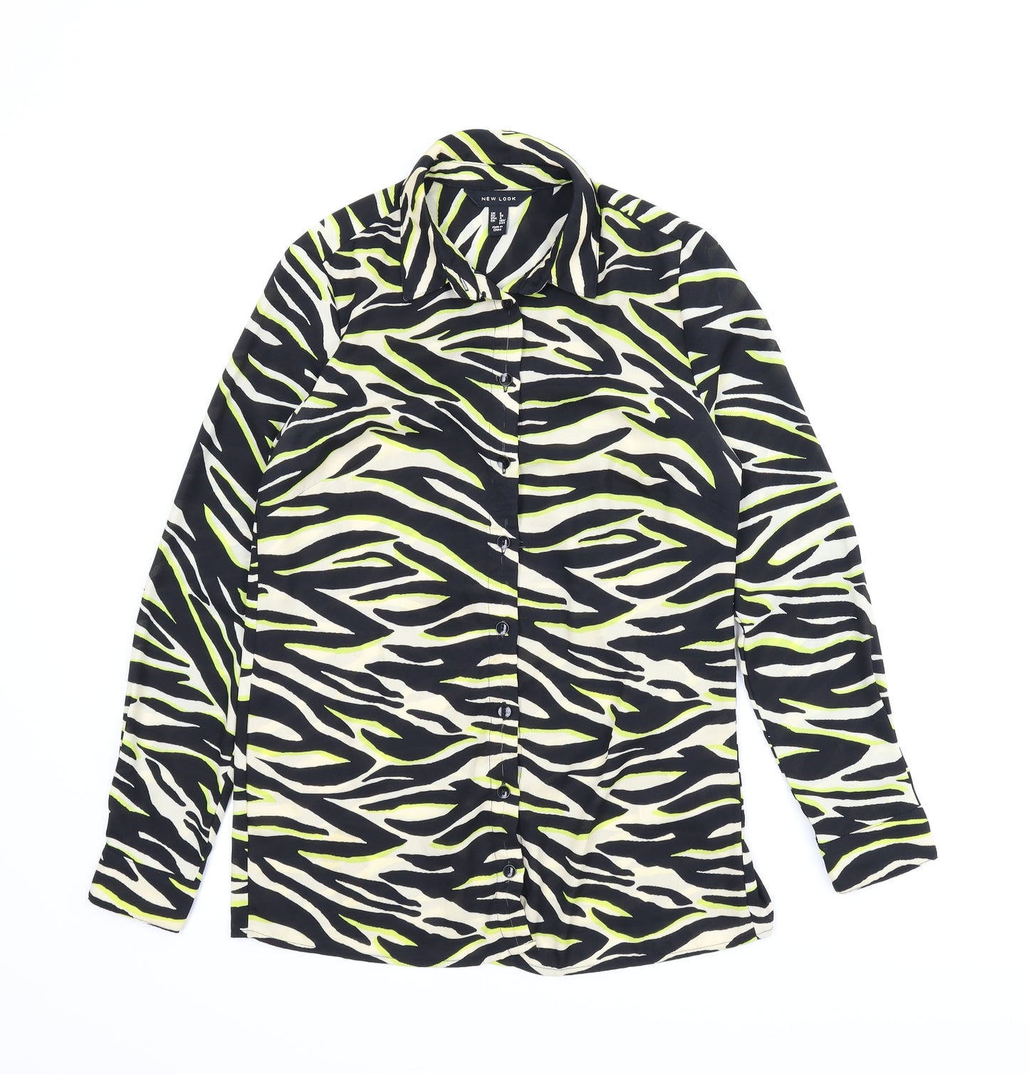 New Look Womens Green Animal Print  Basic Button-Up Size 8