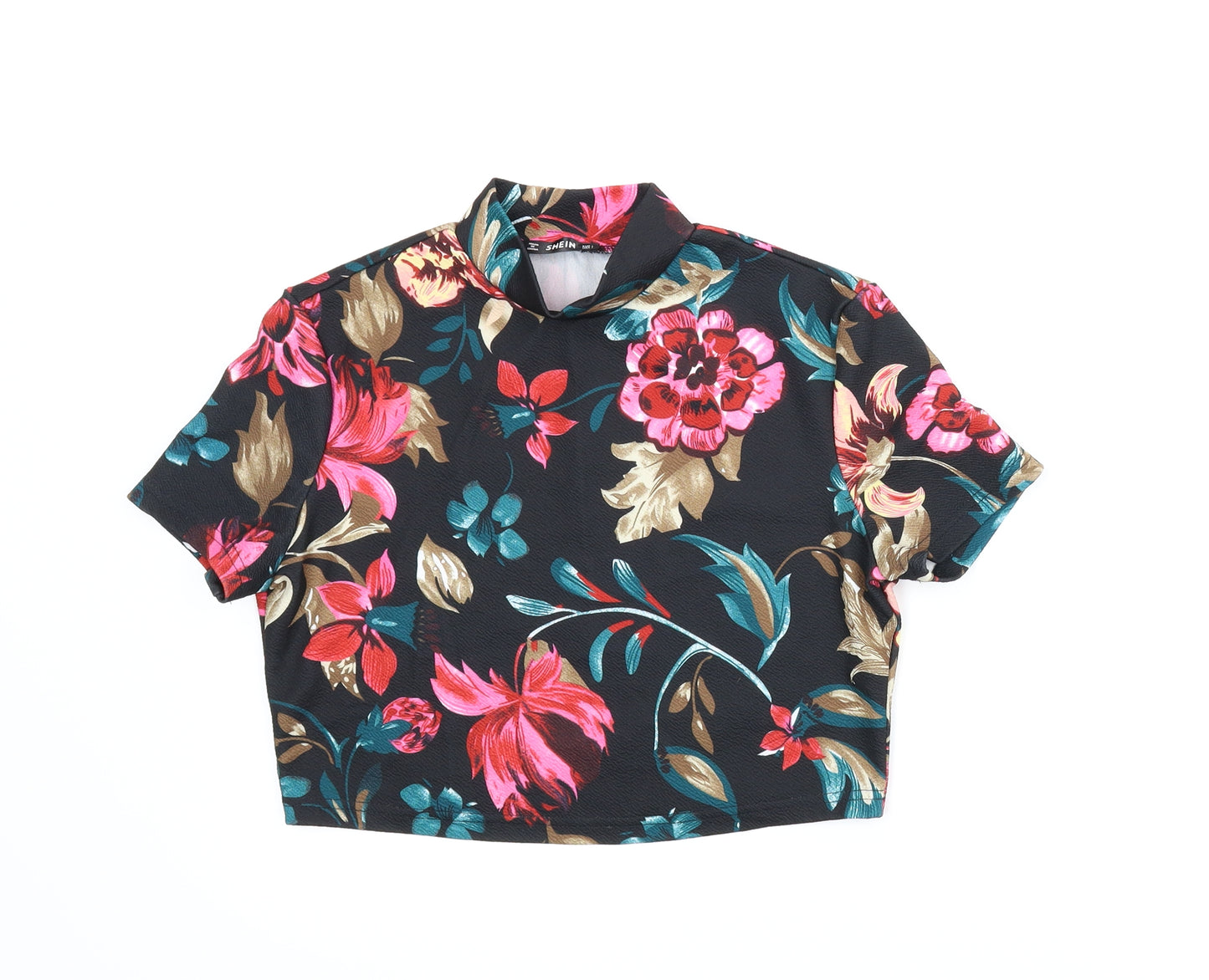 SheIn Womens Black Floral  Cropped Blouse Size L