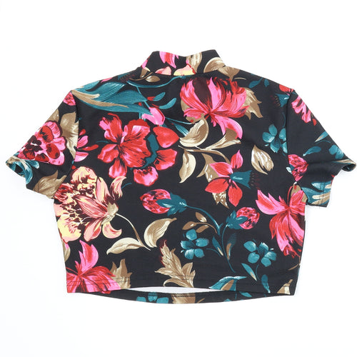 SheIn Womens Black Floral  Cropped Blouse Size L