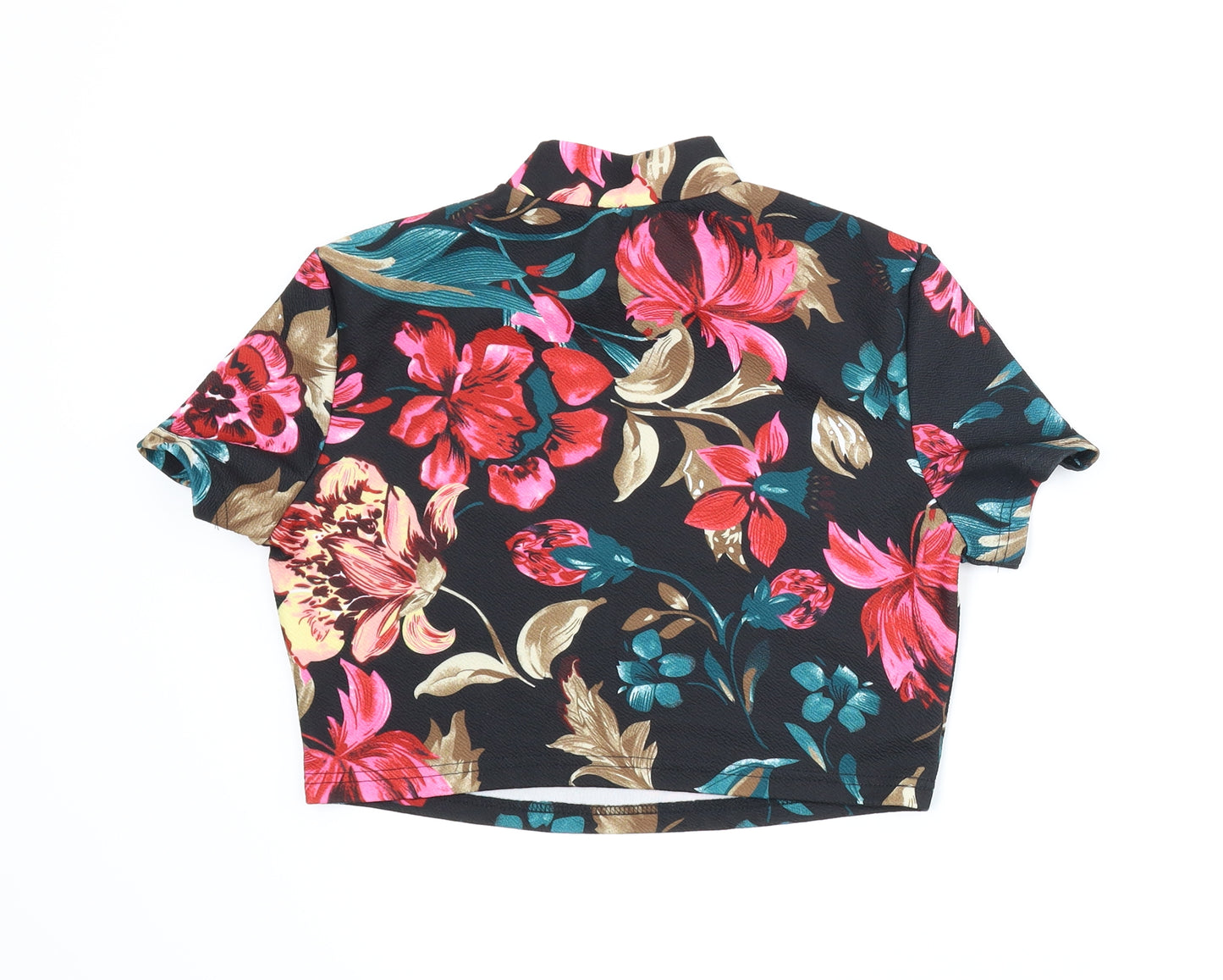 SheIn Womens Black Floral  Cropped Blouse Size L