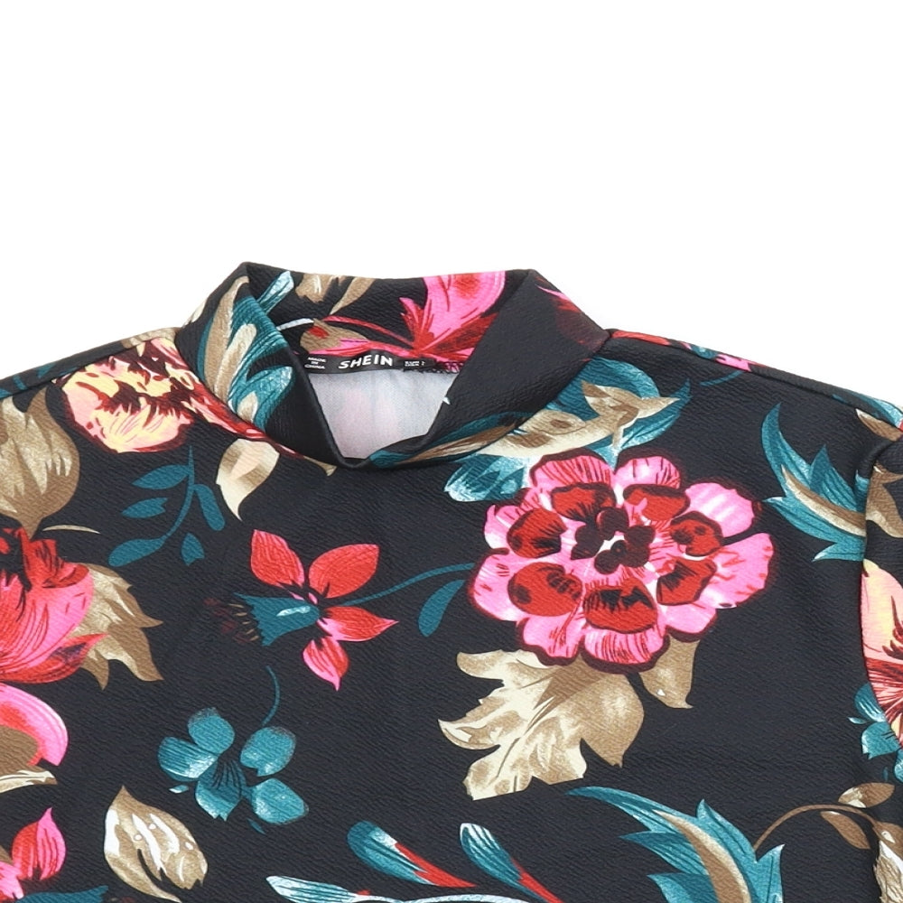 SheIn Womens Black Floral  Cropped Blouse Size L