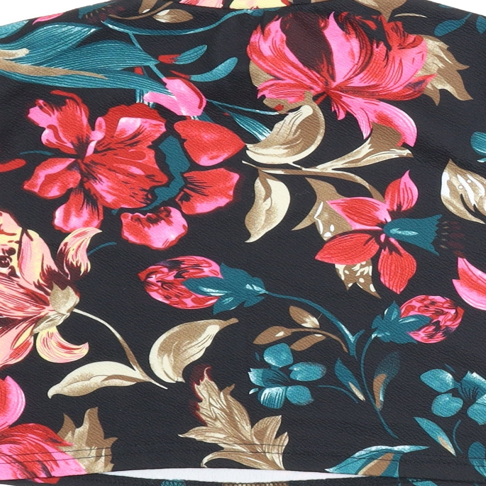 SheIn Womens Black Floral  Cropped Blouse Size L