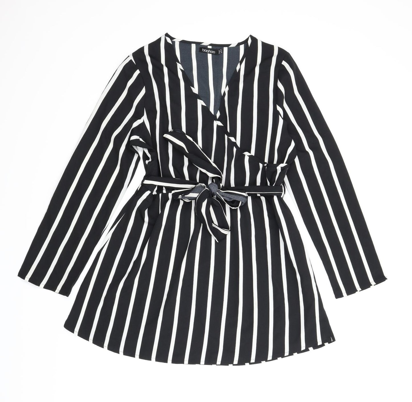 Boohoo Womens Black Striped  A-Line  Size 14