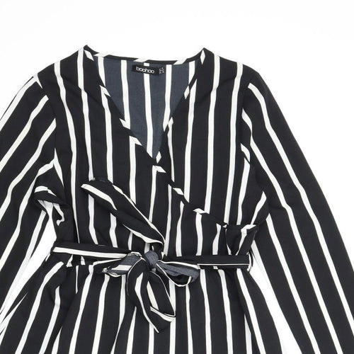 Boohoo Womens Black Striped  A-Line  Size 14