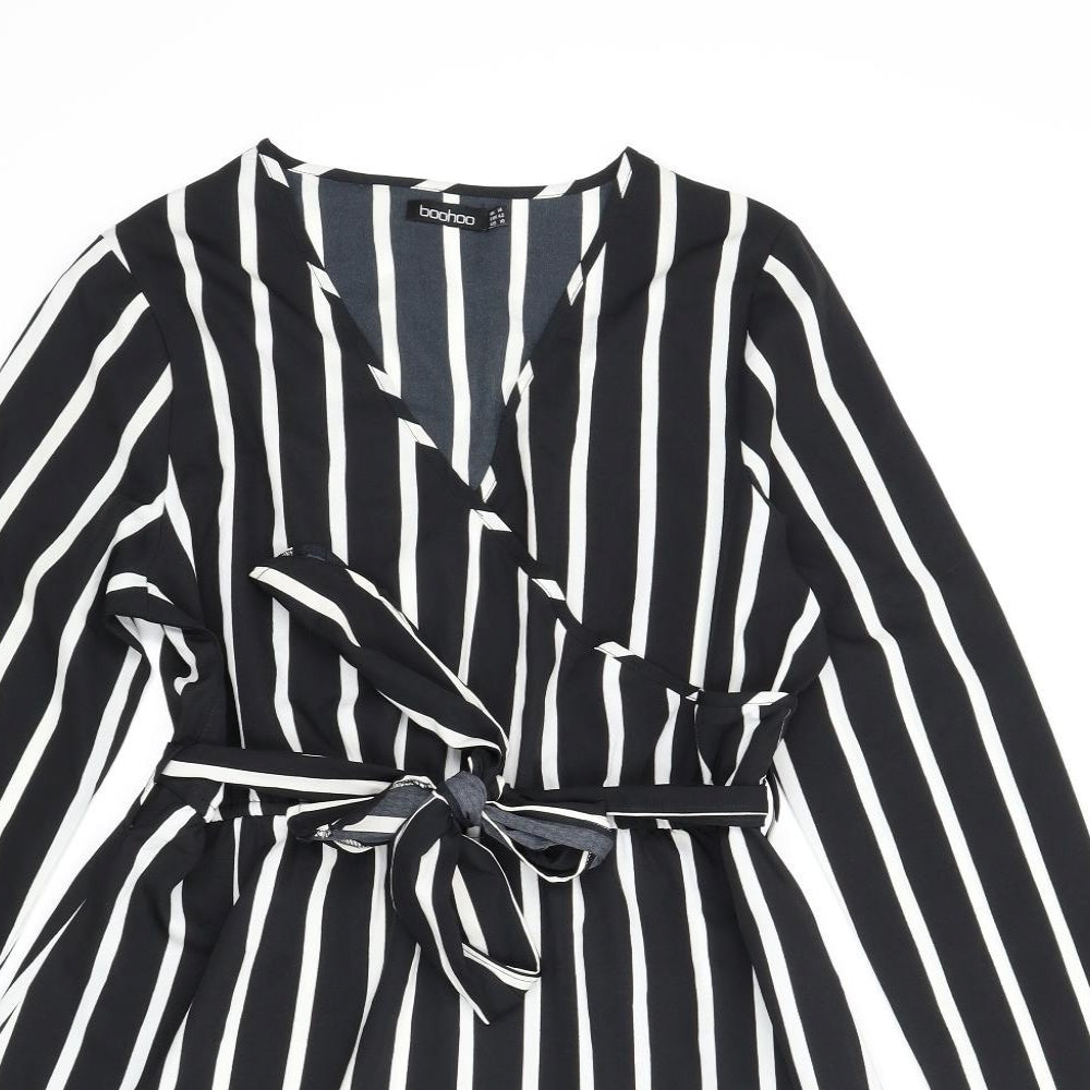 Boohoo Womens Black Striped  A-Line  Size 14