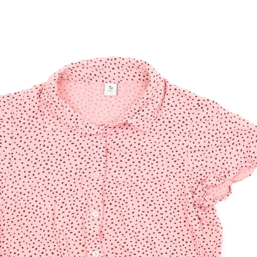 TU Girls Pink Spotted  Basic Blouse Size 11 Years