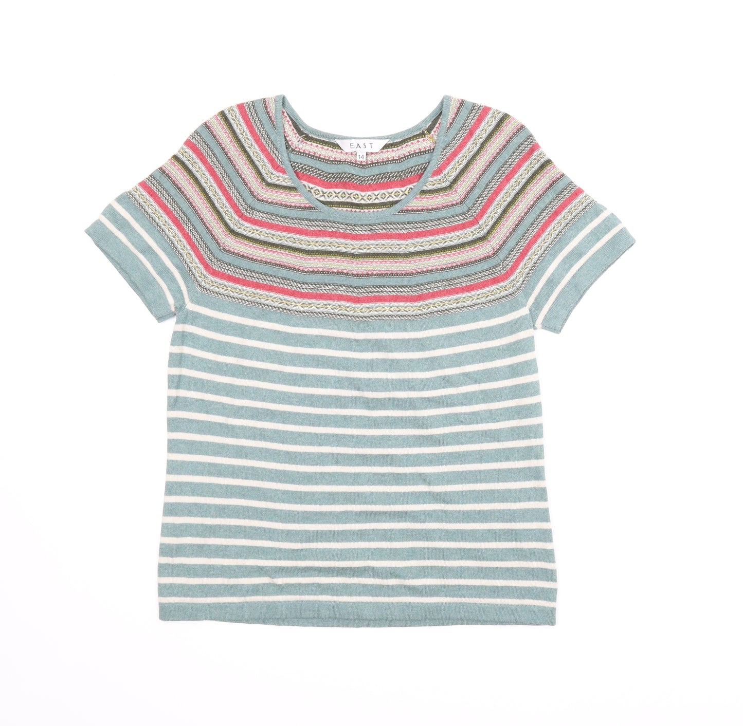 EAST Womens Green Fair Isle  Basic T-Shirt Size 14