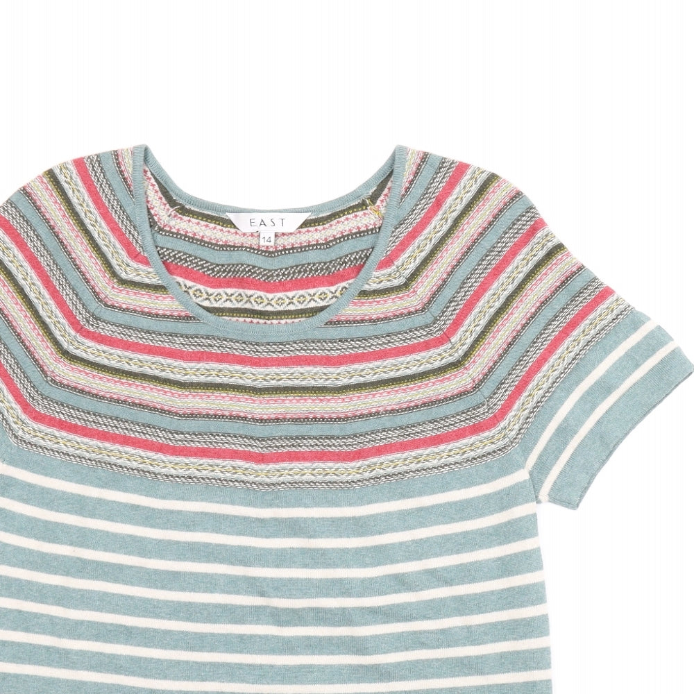 EAST Womens Green Fair Isle  Basic T-Shirt Size 14