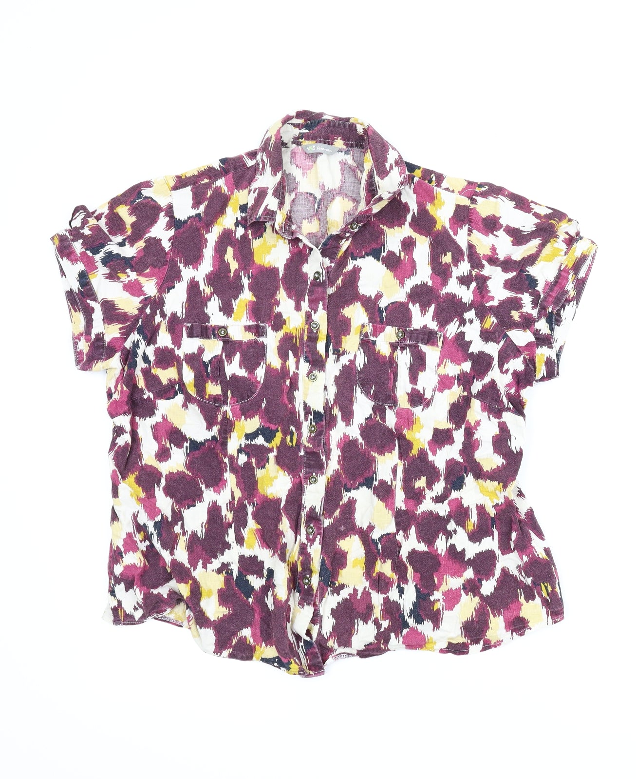 M&S Womens Purple Camouflage  Basic Button-Up Size 18  - Flecked