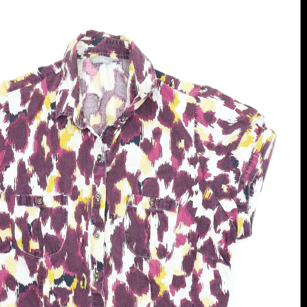 M&S Womens Purple Camouflage  Basic Button-Up Size 18  - Flecked