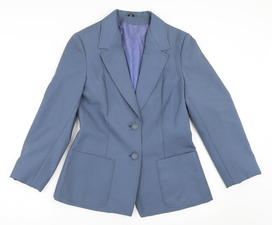 Front view of Telemac women’s blue jacket blazer, size UK 12