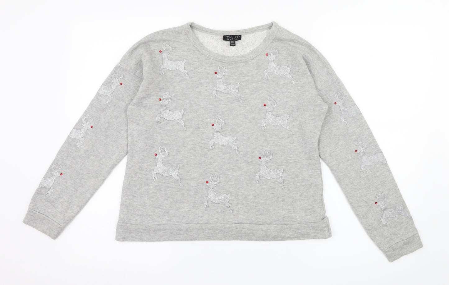 Topshop Womens Grey Geometric Jersey Pullover Sweatshirt Size 8  - Christmas Rudolph