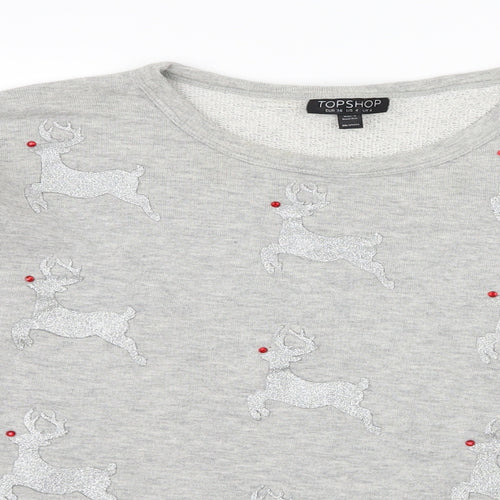 Topshop Womens Grey Geometric Jersey Pullover Sweatshirt Size 8  - Christmas Rudolph