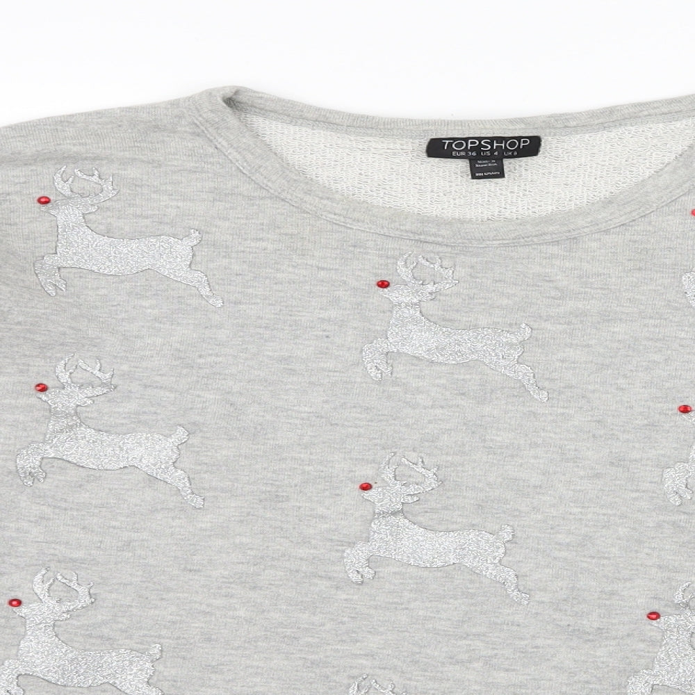 Topshop Womens Grey Geometric Jersey Pullover Sweatshirt Size 8  - Christmas Rudolph