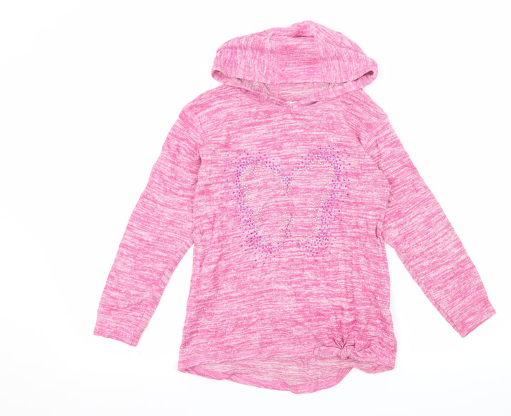 M&Co Girls Pink  Jacquard Pullover Hoodie Size 9-10 Years  - Butterfly