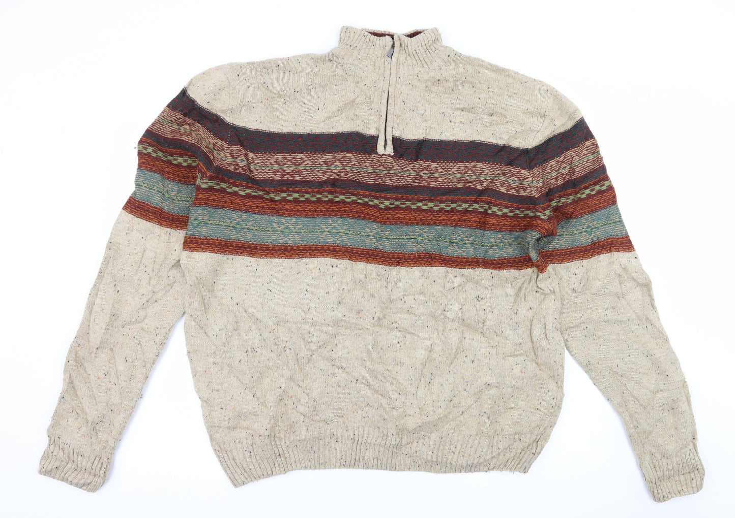 TU Mens Beige Striped Knit Pullover Jumper Size L