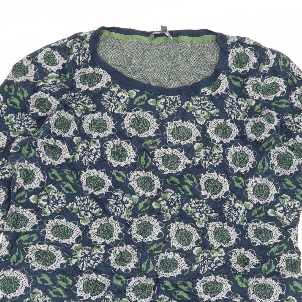 Laura Ashley Womens Blue Floral Knit Pullover Jumper Size 18