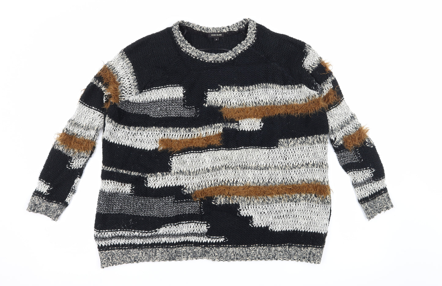 River Island Womens Black Striped Knit Pullover Jumper Size 6
