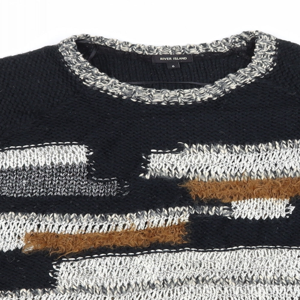 River Island Womens Black Striped Knit Pullover Jumper Size 6