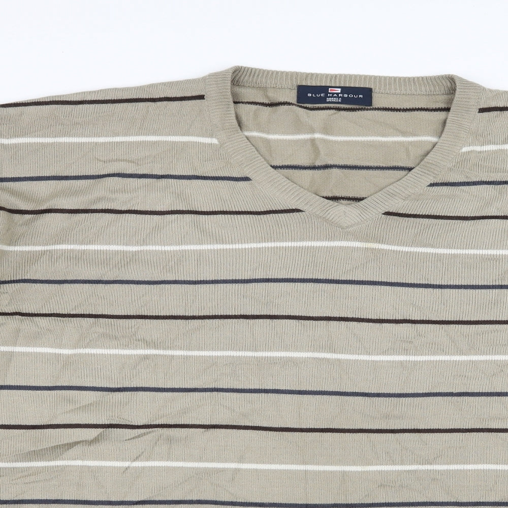 Blue Harbour Mens Brown Striped Knit Pullover Jumper Size 2XL